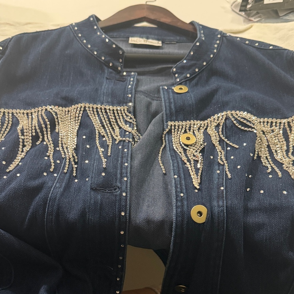 Belle by Kim Gravel Blue Jean Jacket with Silver Accents